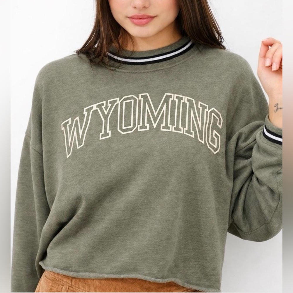 American Eagle Oversized Cropped Wyoming Pullover Sweatshirt Green Medium M